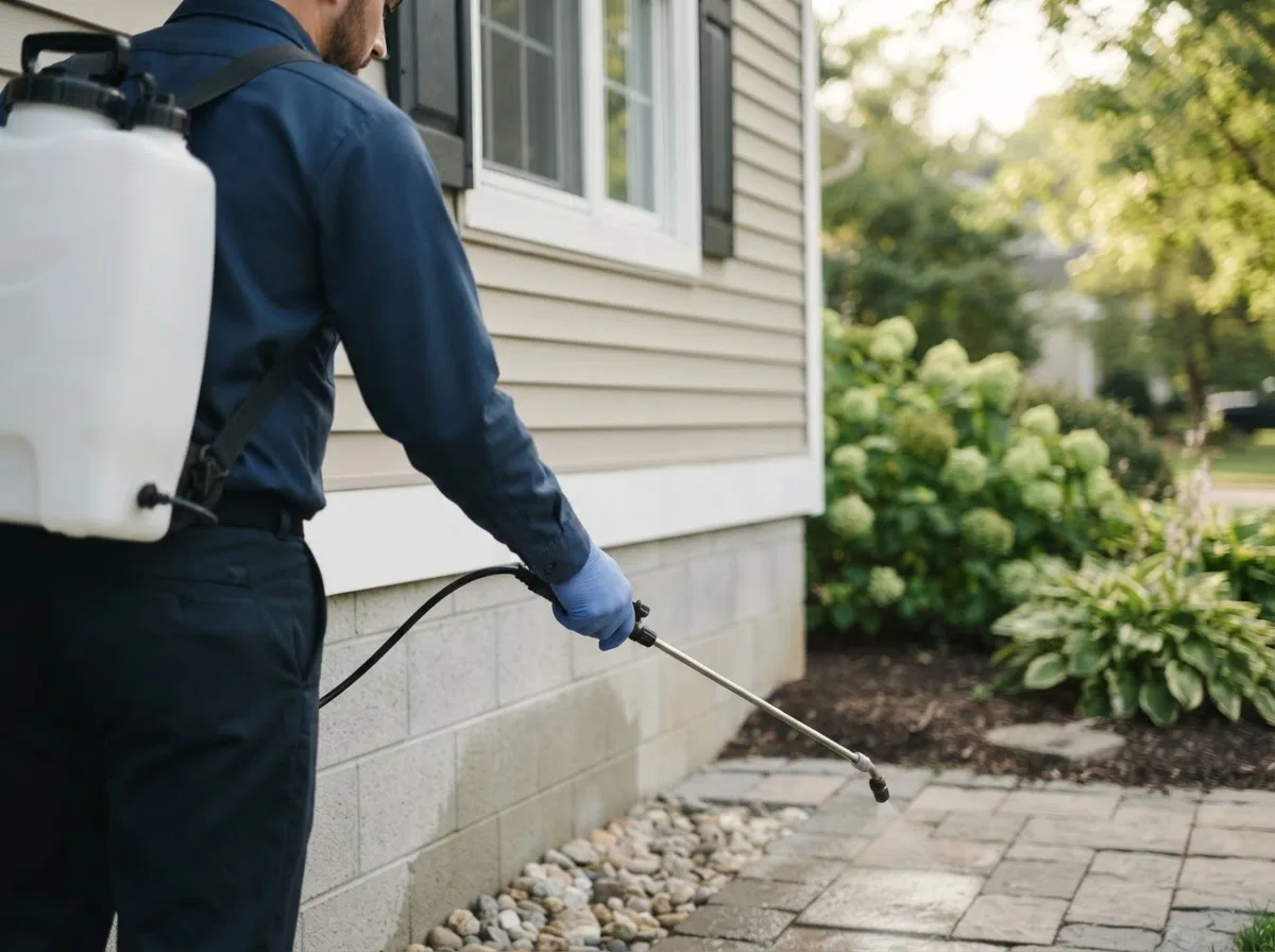 Pest control technician inspecting a home in Colliersville, NY